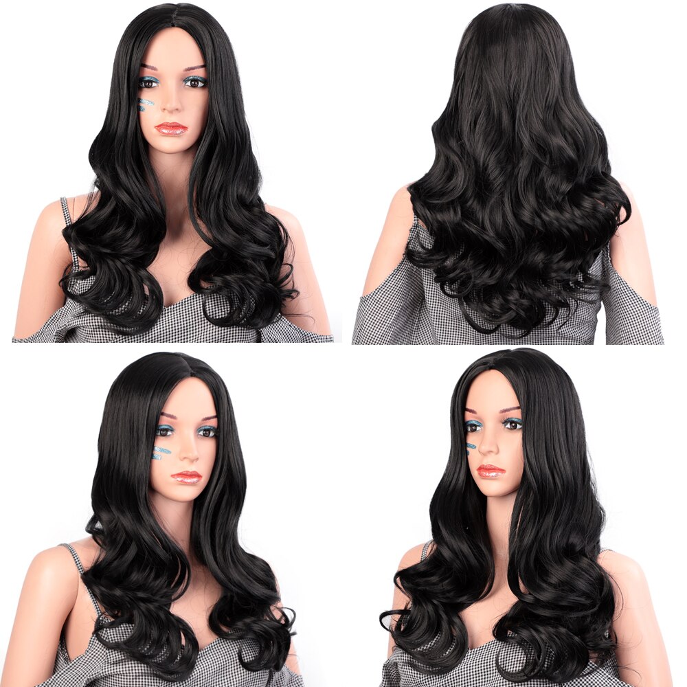 Stamped Glorious-peluca larga de 24 pulgadas para mujeres negras, pelo de fibra resistente al calor, con ondas al agua y parte media