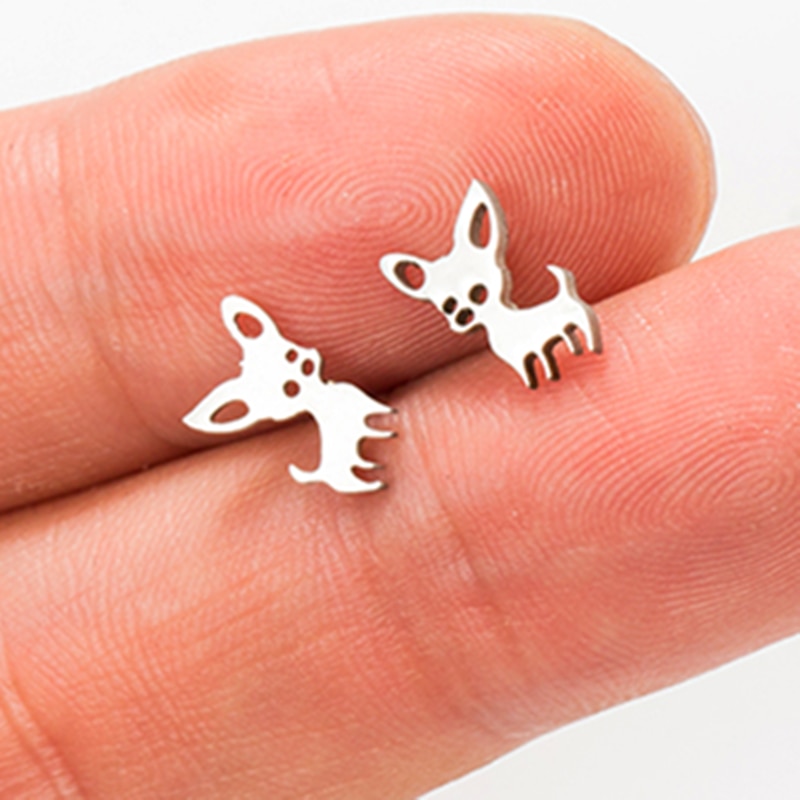 Mini pendientes de acero inoxidable con forma de Chihuahua para mujer, aretes pequeños con forma de Animal, color dorado, a la , accesorios de joyería