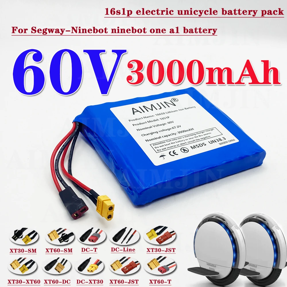2024 Bestselling 16s1p 60v Xt60 132wh Lithium Ion Rechargeable Battery 3000mah Used for Electric Unicycle Electric Scooter