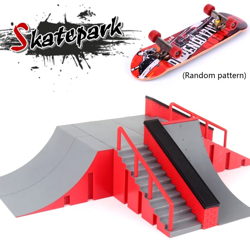Finger Skate Park Kit Ramp Part with 1 Finger Skateboard Mini Scooter Scene Prop