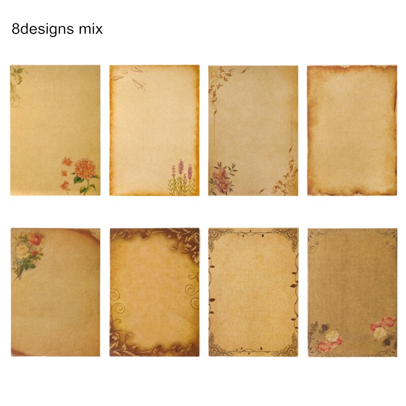 Retro Assorted Flower Kraft Letter Pad DIY Stationery Writing Paper Party Invitation Letter Office School Supplies 16pcs: Default Title