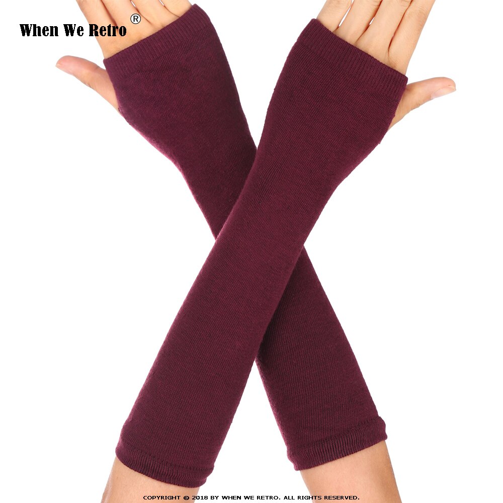 When We Retro Autumn Winter Wrist Arm Hand Arm Warmers Knitted Long Fingerless QY0491 Sleeve Fingerless Gloves Soft Warm Mitten: Wine Red