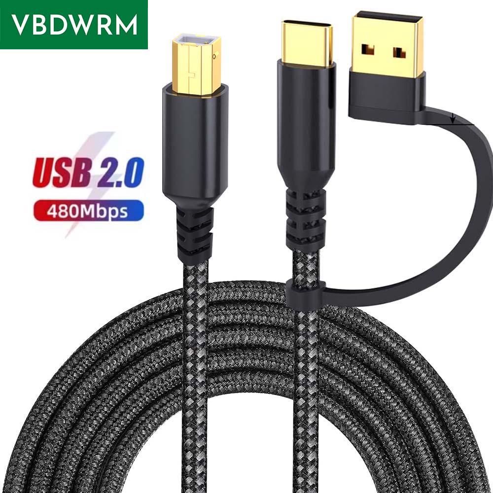 Cabo de impressora usb c 2 em 1, cabo de impressora usb a ou tipo c para b macho para hp zebra brother epson dell cabo de scanner de impressora usb