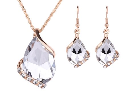 Yunkingdom Charms Wedding Necklaces&Earrings Geometric Crystal Rhinestones Jewelry Sets For Women: white