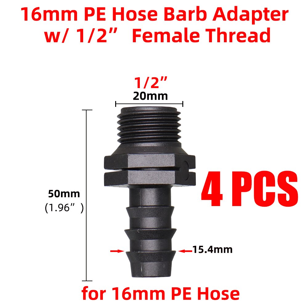 4PCS 1/2" 3/4" Male Female Thread Connector to 16/20/25mm Barb Adapter PE Tubing Joints Garden Drip Irrigation Coupling Fittings: E-4PCS