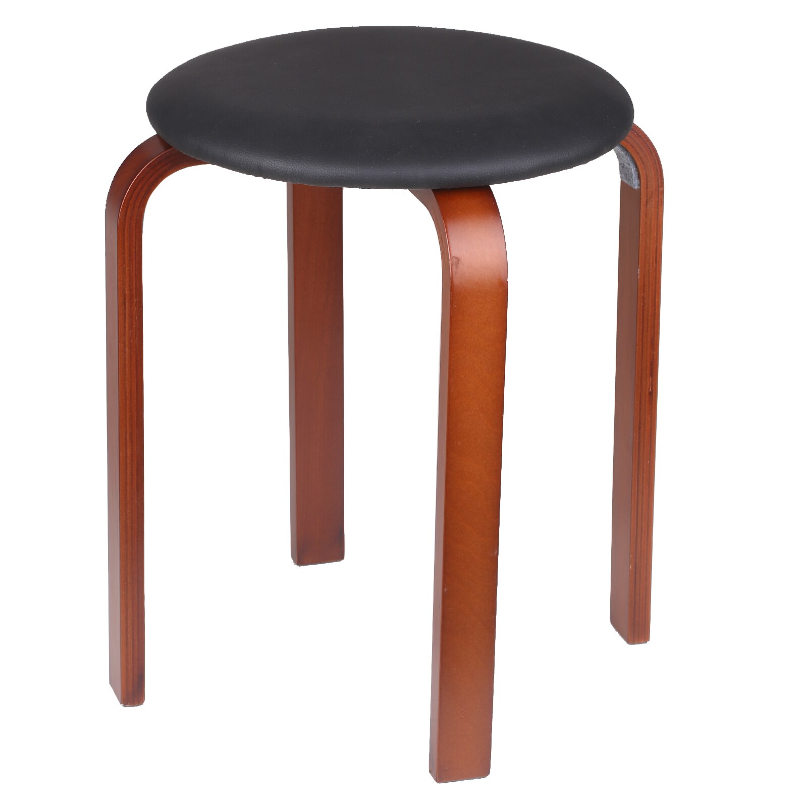 Wooden Stool Solid Wood KD Stool Stackable Leather Cushion Padded Round Stool Backless Chair for Home / Restaurant / Cafe / Bar: black