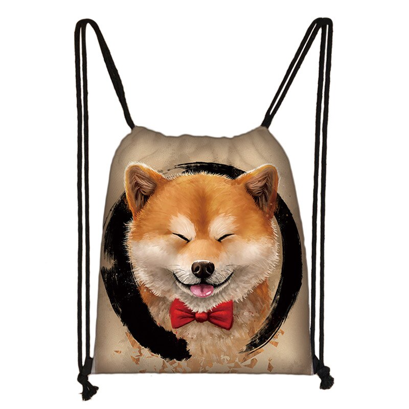 Sød yorkshire terrier / shiba inu / beagle / bulldog snøre taske dame opbevaringstaske hvalp hund rejsetasker rygsæk