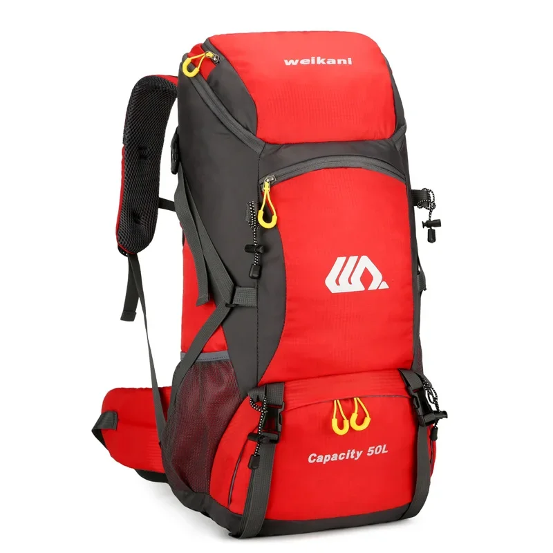 50L Travel Backpack Camping Men Large Hiking Bag Tourist Rucksack Waterproof Outdoor Sports Climbing Mountaineering Bag Luggage: Red