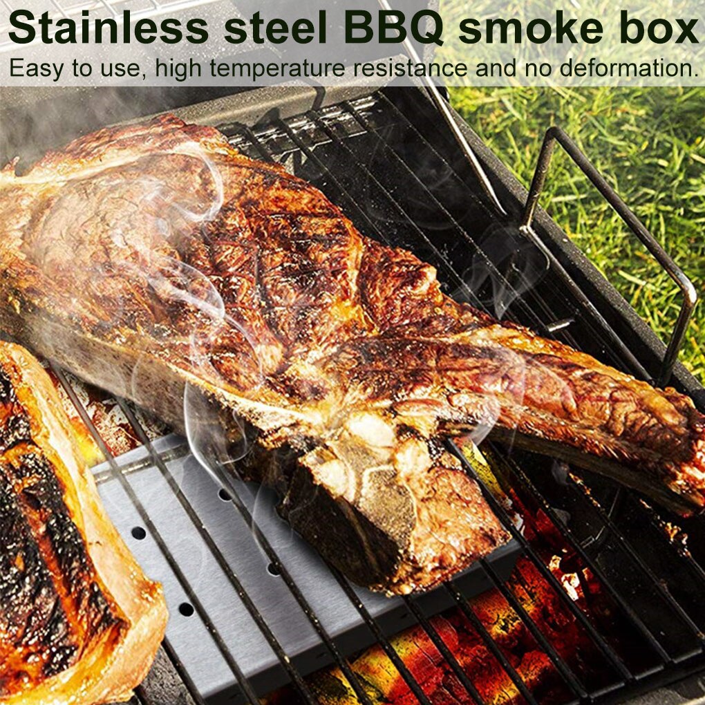 Washable And Foldable Stainless Steel Smoke Box BBQ Smoke Box Wood Chip Smoker For Meat Smoky Flavor Box Barbecue Tool