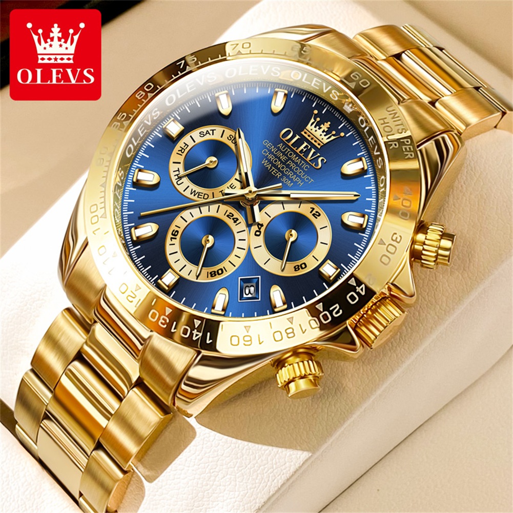 OLEVS 6638 TOP automatisch mechanisch horloge voor heren Multifunctionele chronograaf datum waterdicht luxe origineel horloge heren: Blauw