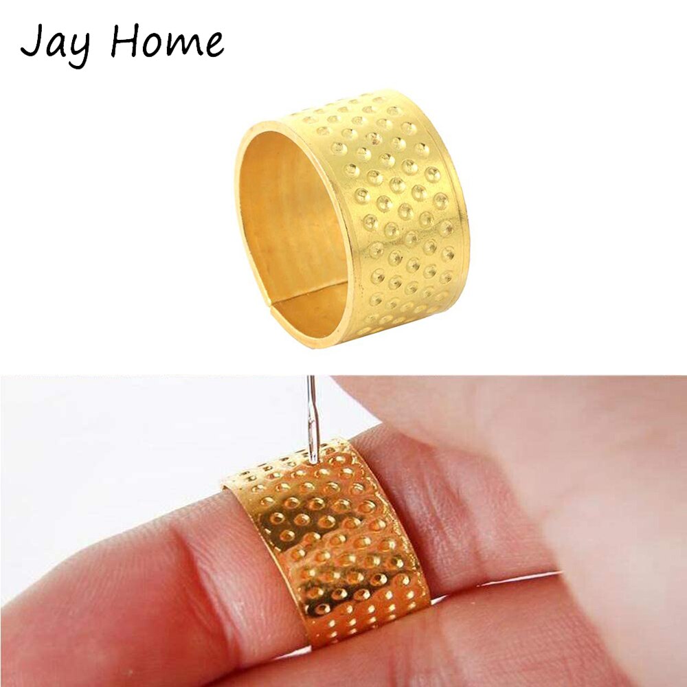 Dedal de costura de cobre, Protector de dedo, anillo de protección, almohadillas de dedo de cuero, para coser a mano, acolchado, 6 uds.
