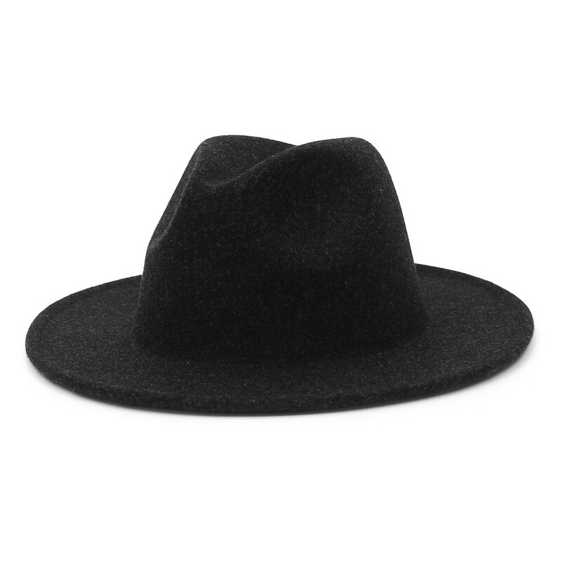 Gemvie bred rand uldblanding knusbar fedora hat til kvinder mand varm efterår vinter panama jazz filt kasket: Sort