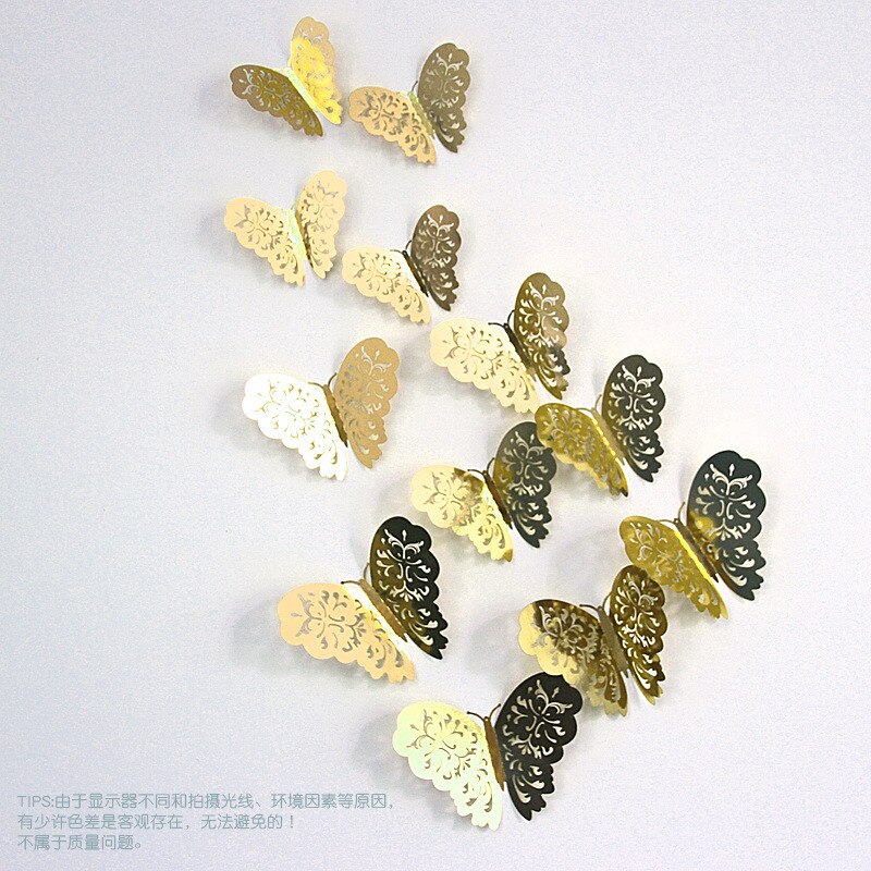 3d metalen stickers voor kamerdecoratie, 3d vlinders voor thuis, kinderkamer muurstickers, festival, feestindeling: Goud-a