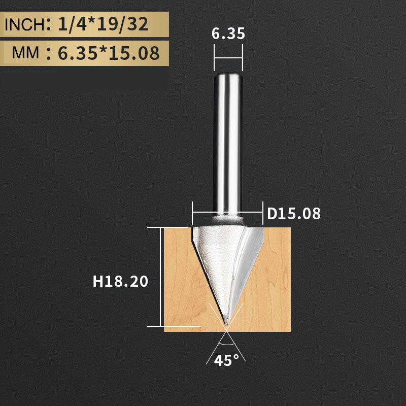 TIDEWAY 45 60 Degree V Bit Tungsten Carbide 3D V-Shaped Engraving Router Bit CNC Woodworking Tool for Hardwood MDF Plywood: V00903