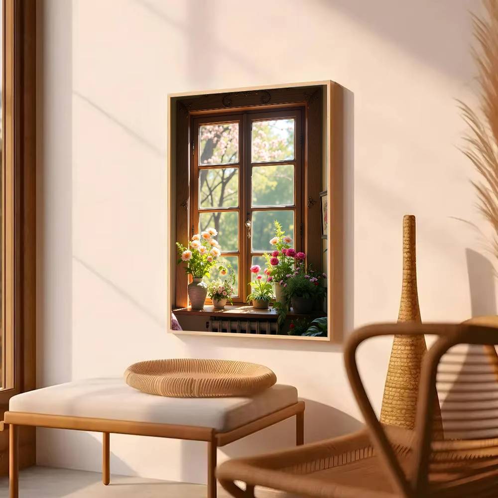 Groene landschap raamposter zelfklevende poster muurdecoratie geschikt voor woonkamer, slaapkamer, bar, babykamer hd frameloos