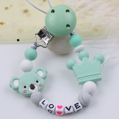 1Pc Del silicone bambino Ciuccio Personalizzato Personalizzati Nome Siliconi Ciuccio Supporto Della clip Del silicone corona koala Animale uncinetto Giocattoli Tallone: Luce Verde
