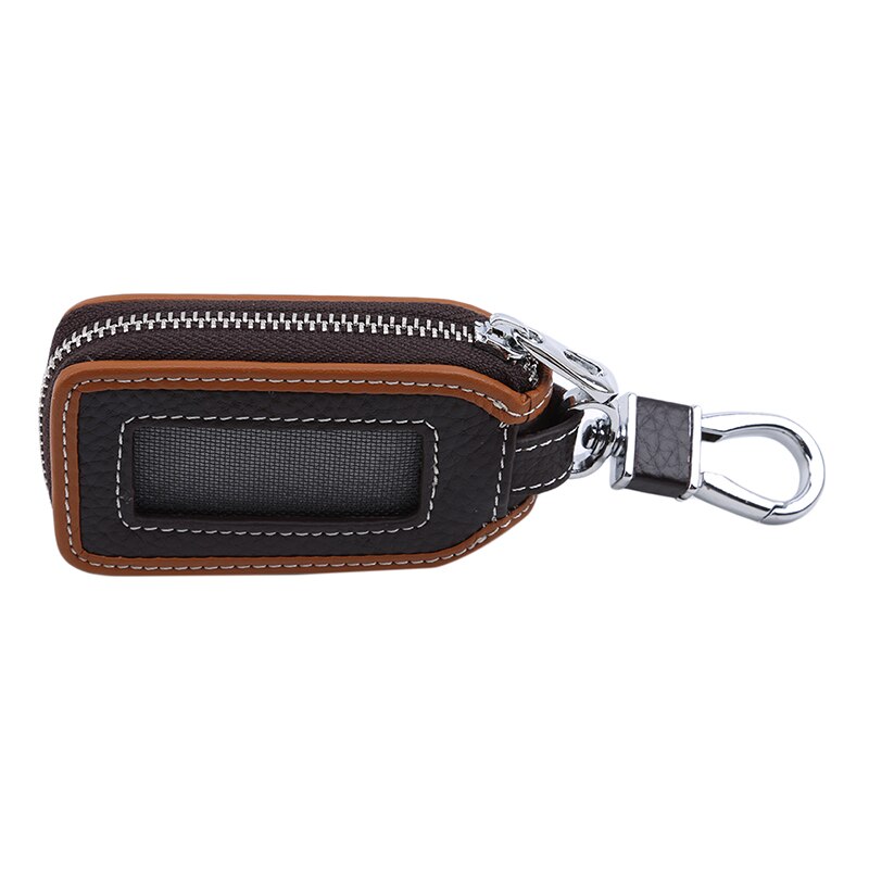 Pu lederen autosleutel portemonnees mannen/vrouwen huishoudster sleutels organizer sleutelhangerhoes rits sleutelhoes tassen etui sleutelhouder: Zwartbruine rand