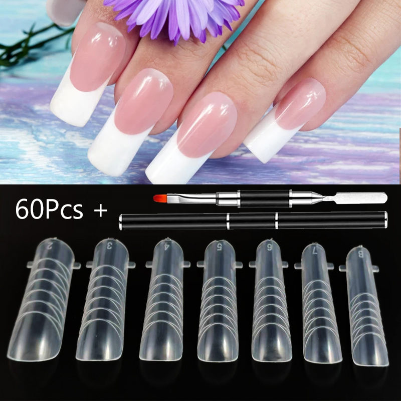 120/60Pcs Building Mold For Nail Extension Forms Reusable Tool Full Cover Nail Forms Nail Shape Build Dual Form: E 60PCS with Pen