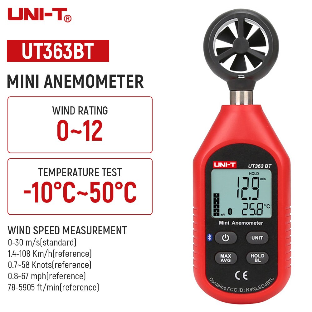 UNI-T UT363BT Bluetooth Digital Anemometer UT363 LCD Backlight Wind Speed Measurement Temperature Tester CA