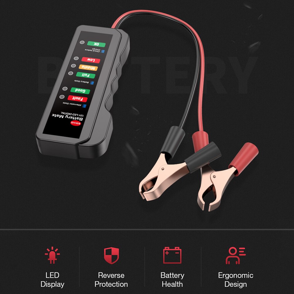 12V Car Battery Tester with 6 LED Lights Intelligent Mower Detector Diagnostic Battery Capacity Checker Diagnostic Tool