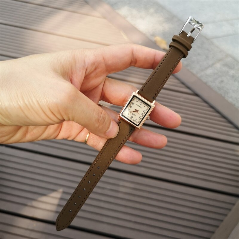 Vintage Leather Women Watches Luxury Square Ladies Wristwatches Casual Small Female Quartz Clock Zegarek Damski: Brown