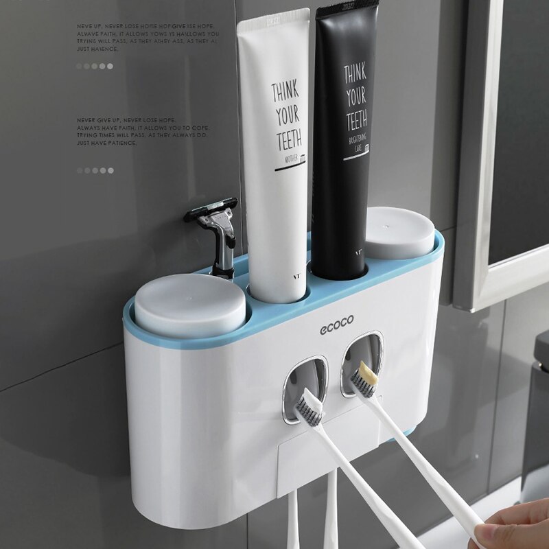 ECOCO Automatic Toothpaste Squeezer Dispenser Set with Wall Mounted Kids Hands Free for Bathroom Accessories