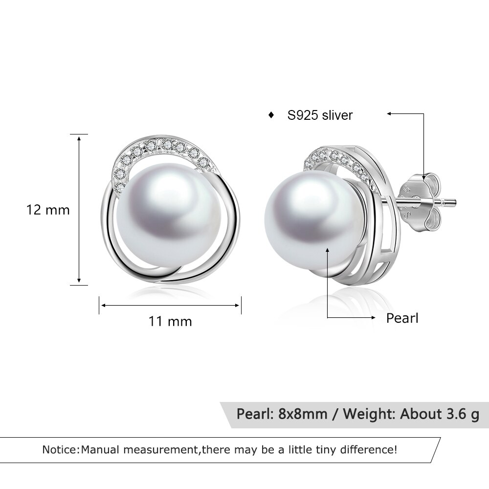 925 Sterling Silver Pearl Stud Earrings for Women Cubic Zirconia Female Wedding Earrings Statement Party Jewelry