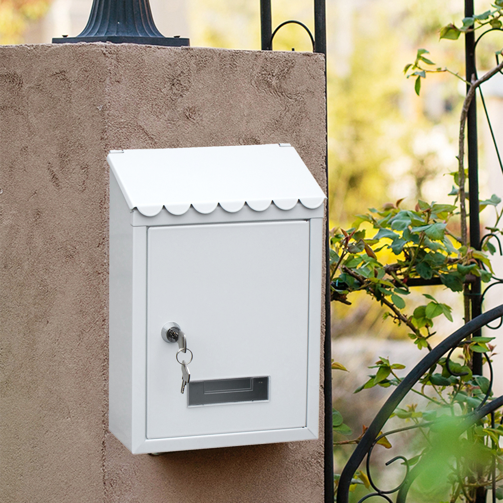 Metal Rustproof Post Box Wall-Mounted Key Locking Premium Mailbox with Top-Loading Letter Slot Box Case