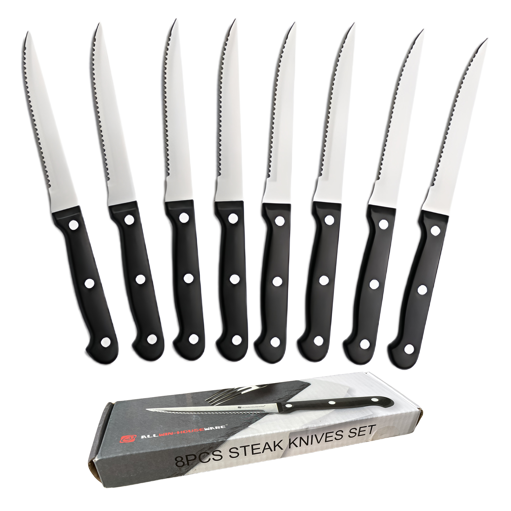 Juego de cuchillos para carne, juego de cubiertos, 4/6/8/16 Uds., cuchillos de cena dentados afilados de acero inoxidable, aptos para lavavajillas para carne y pan: Grey