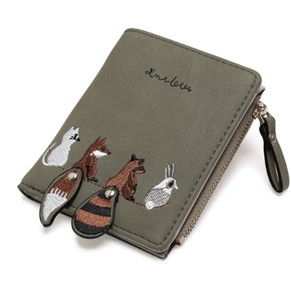 Damesportemonnee met schattige cartoondieren, kort leren damesportemonnee met rits, kaarthouder voor meisjes: Groente