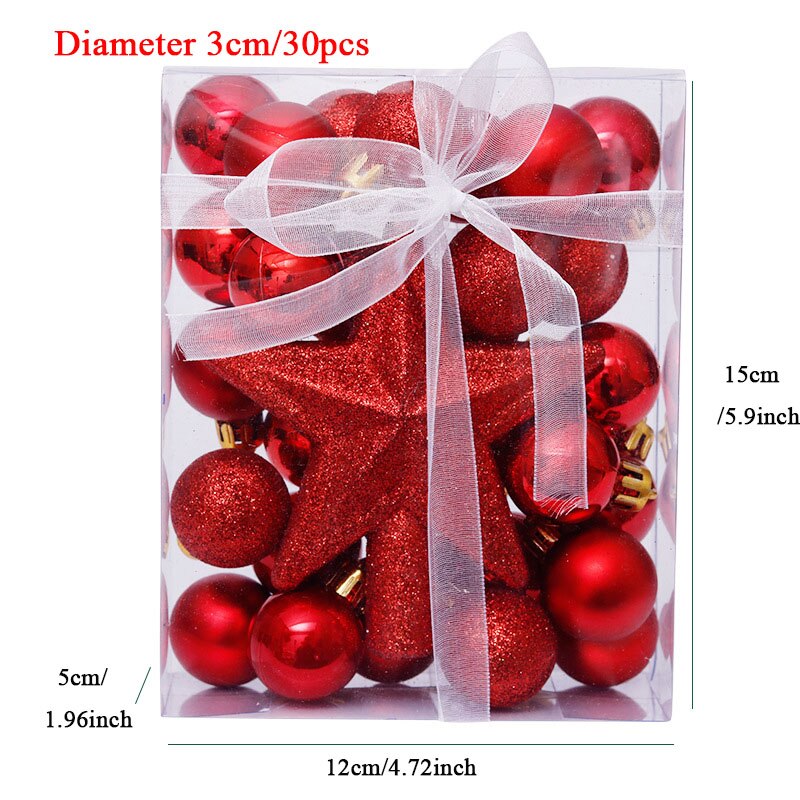 90 Stks/set Kerstballen Met Boom Top Sparkle Sterren Opknoping Bal Kerstballen Sneeuwvlok Kerstboom Decoratie Ballen Ornament: 30 Pcs Red