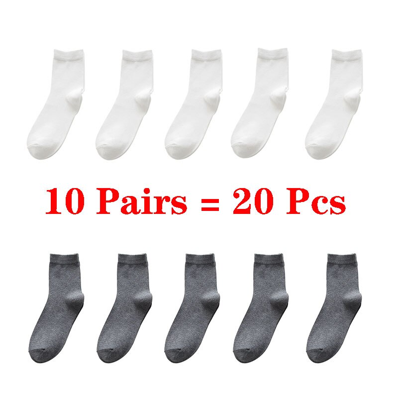 10 par= 20 stk business casual bomuld hvide sokker mænd forår efterår vinter ensfarvede crew sokker mandlige åndbare strømper meias: 12