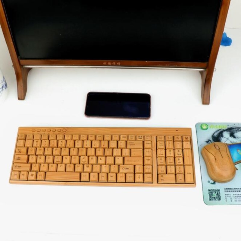 Bamboo Keyboard Mouse Wireless Combo Set For Laptop PC Office USB Plug and Play ,Natural Mice Keyboard Novelty High-end