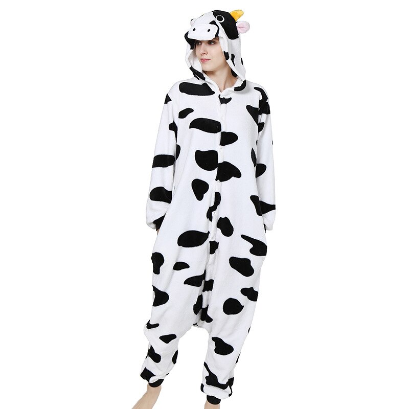 Winter kigurumi woman cow onesie flannel cartoon animal one-piece sexy pajamas man long sleeve home couple role playing cosplay