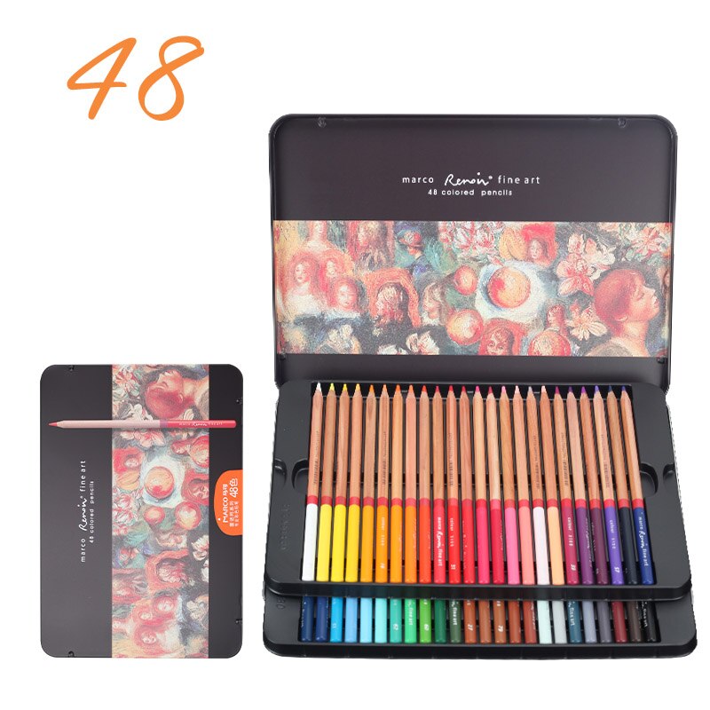 Marco Renoir 24/36/48/72/100 Colors Pencil Set lapices de colores profesionales Crayons Colouring Drawing Pencils Set: 48 color tin box