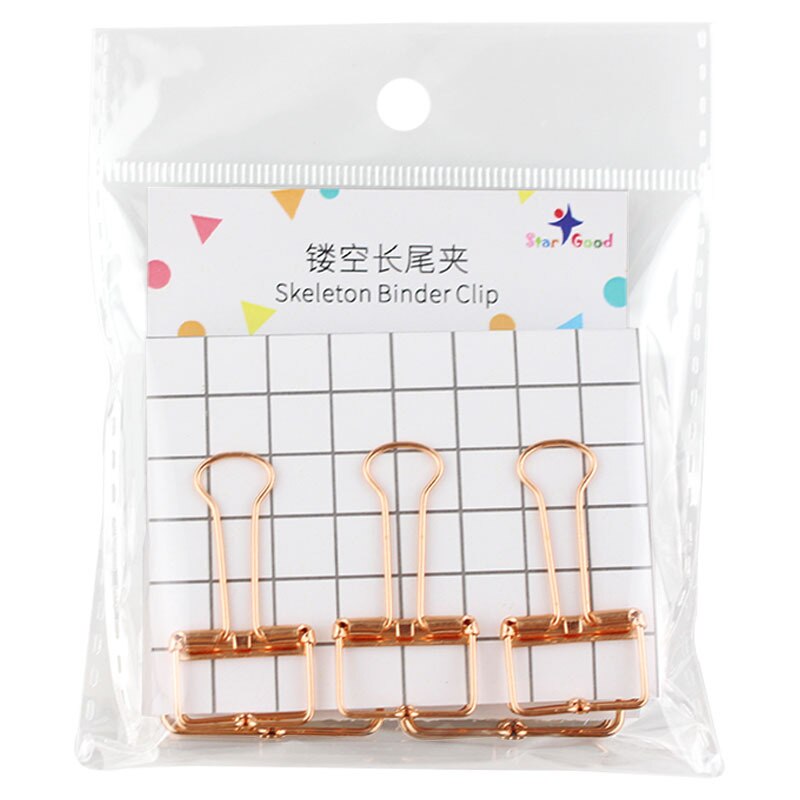 Clips de Metal de 2 tamaños, Clips decorativos de colores, rosa, dorado, verde, grande, mediano, pequeño, para oficina y estudio, 5 unids/lote: 5Pcs-Rose Gold