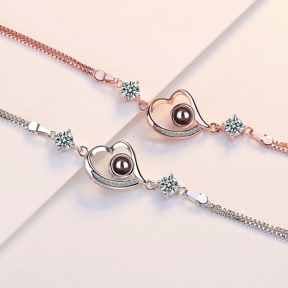 Anenjery zilveren zirkoon projectie hartvormige armbanden voor dames s -b242