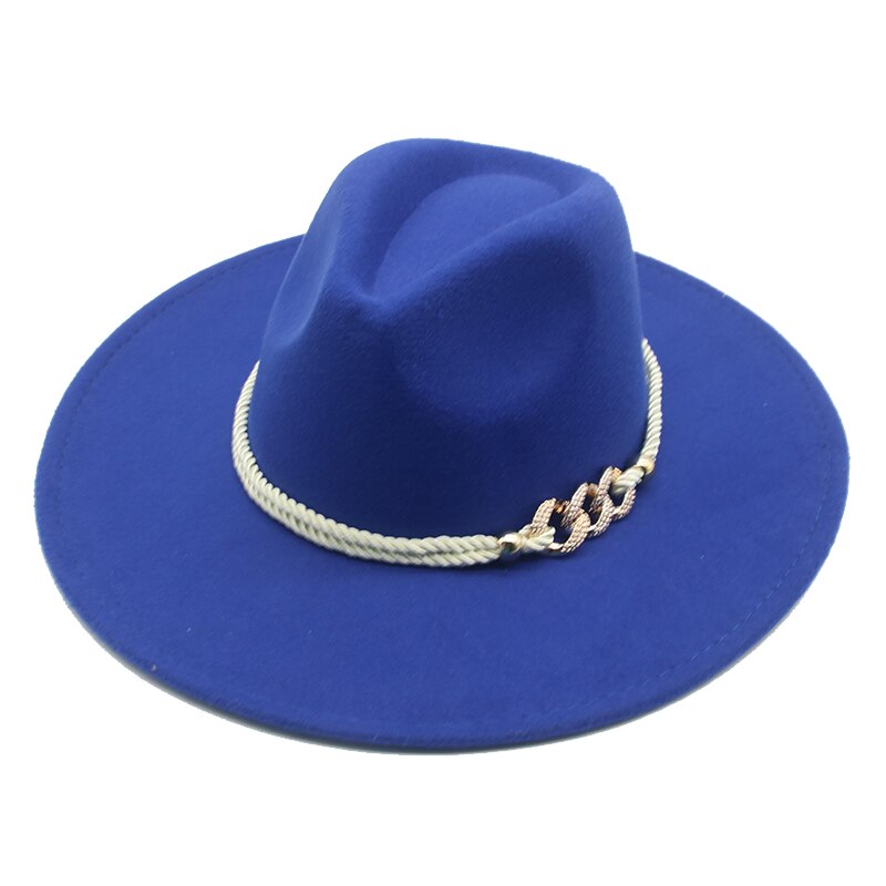 Grote Rand Winter Hoeden 9.5Cm Effen Kleur Kaki Winter Vrouwen Hoeden Brede Rand Formele Fedora Vilten Hoeden Vrouwen Hoeden sombrero De Mujer: blue