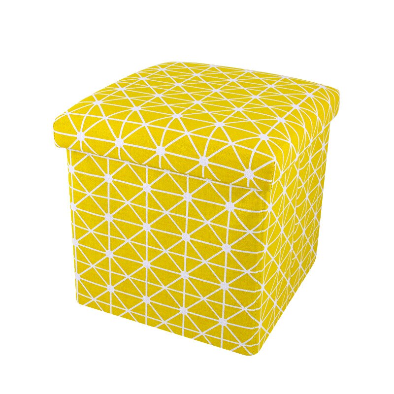Cloth storage box foldable storage stool storage stool can sit adult multifunctional square sofa shoe changing stool ottoman: yellow gird