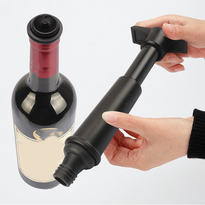 Wijn Saver Pomp Met 6 X Vacuüm Fles Stoppers-Zwart (Zwart Met 6 Wijn Stoppers)