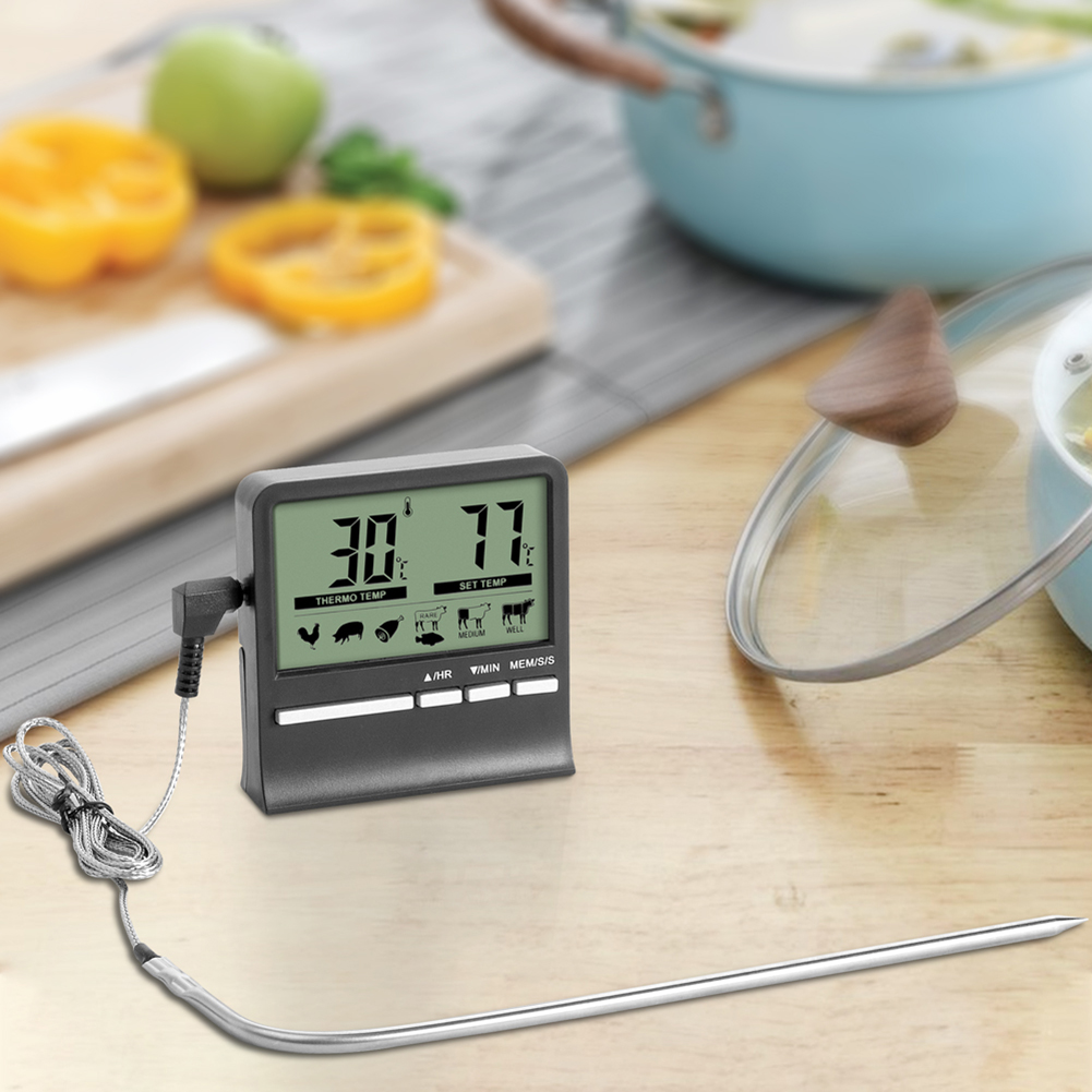 Digital Kitchen Thermometer LCD Display Stainless Steel BBQ Probe Barbecue Meat Thermometer Food Water Milk Cooking Thermometer