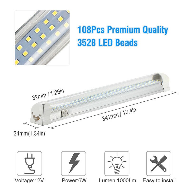 2X 108 LED Interior Light Bar ON/OFF Switch 12V Strip Light Van Bus Caravan