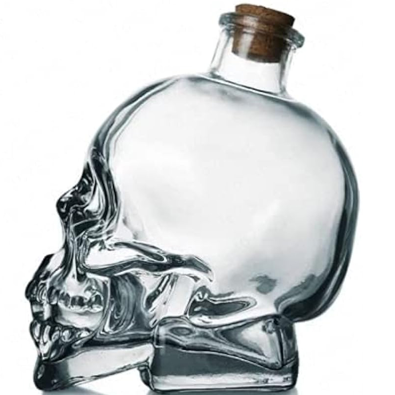Totenkopf-Dekanter, bleifreie 3D-Totenkopf-Flasche aus Glaskristall mit Korkstopfen, Totenkopf-Einmachglas für Wodka