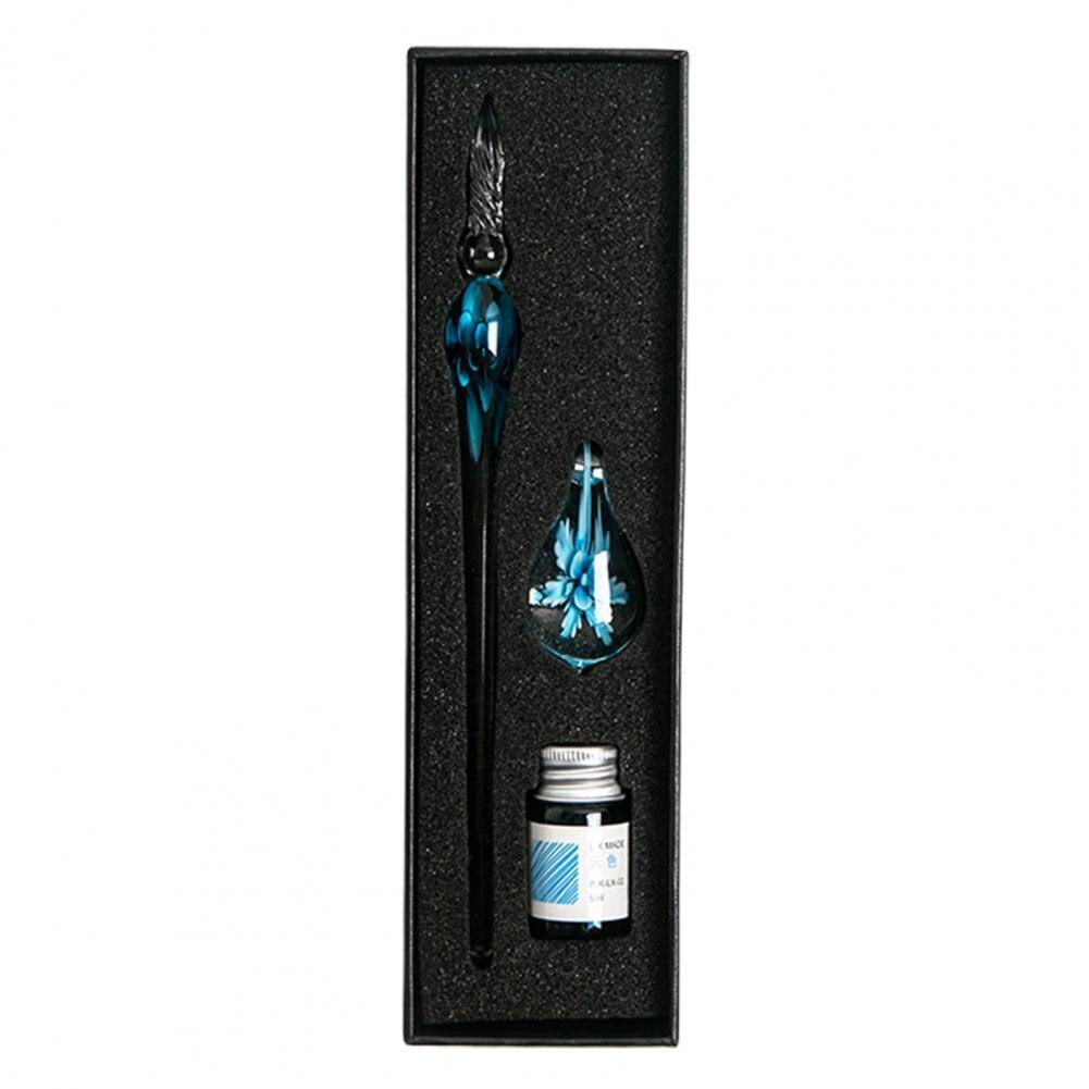 1 Set Glass Dip Pen with Ink Floral Glossy Fountain Pen Kit Smooth Writing Threaded Nib Crystal Ink Pen Set перо для письма 글라스펜