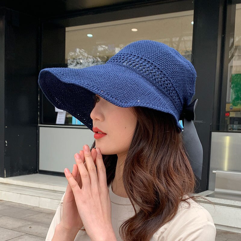 Canze Vrouwen Zomer Koreaanse Strooien Hoed Zon Bescherming Naked Top Zonnehoed Outdoor Strand Fisher Zonnehoed: hollow navy
