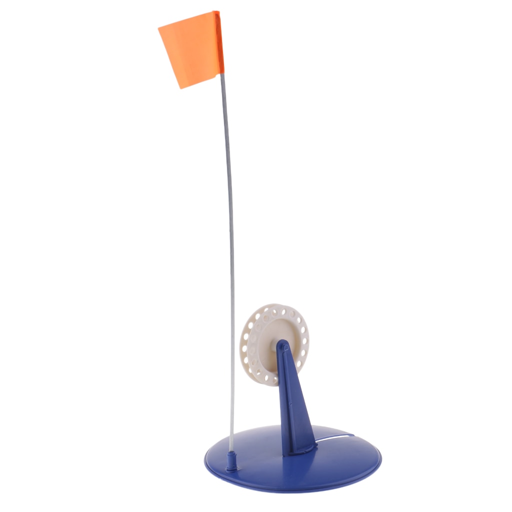 Blue Ice Fishing Rod Pole ABS Hole Cover Ice Fishing Tip-Up with 19.7&#39;&#39; Height Orange Flag Terminal Tackle Winter Fishing