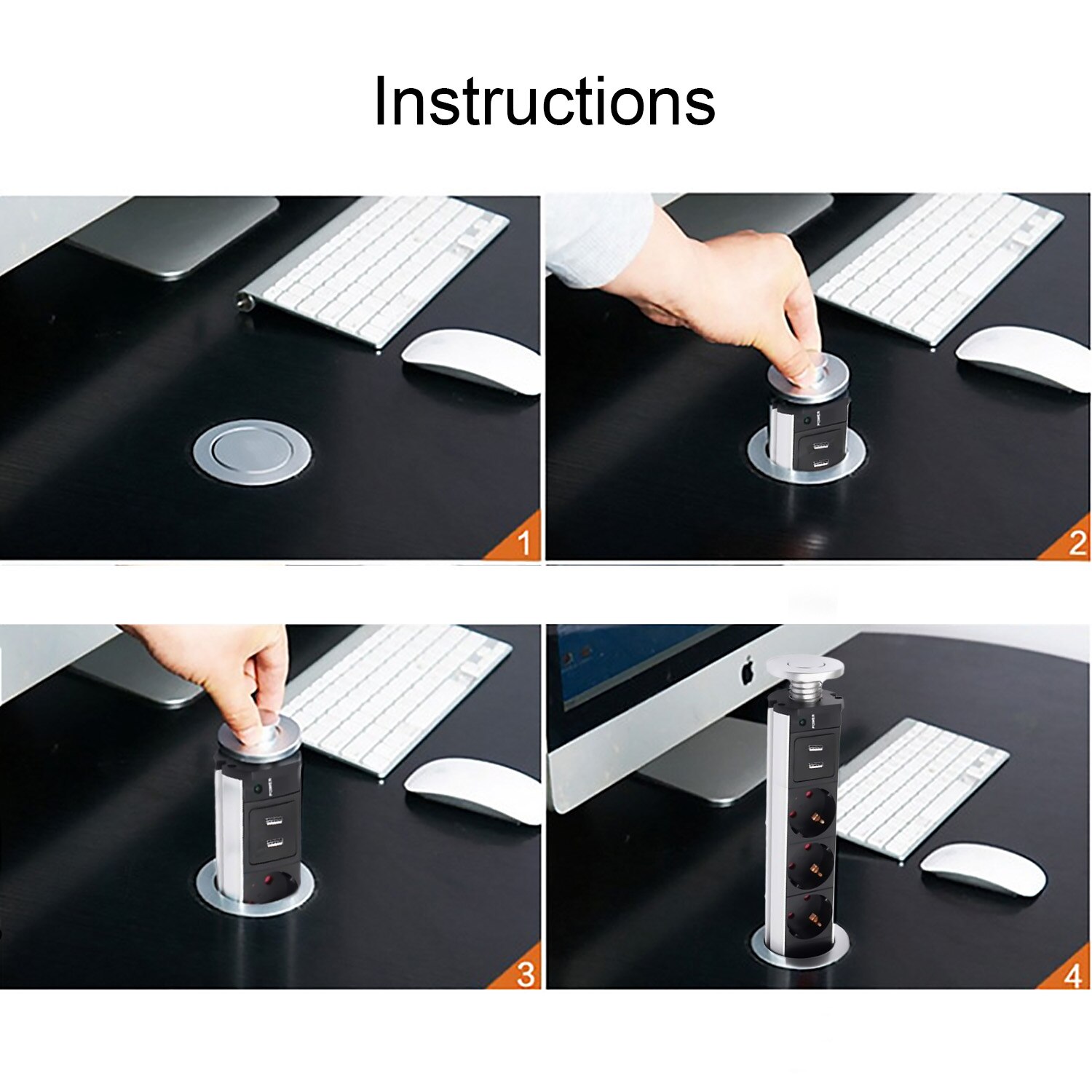 Besegad Pop-up Hidden Electrical Power Socket Outlet for Offices Hotels Meeting Room Conference Table Desk Countertop EU Plug