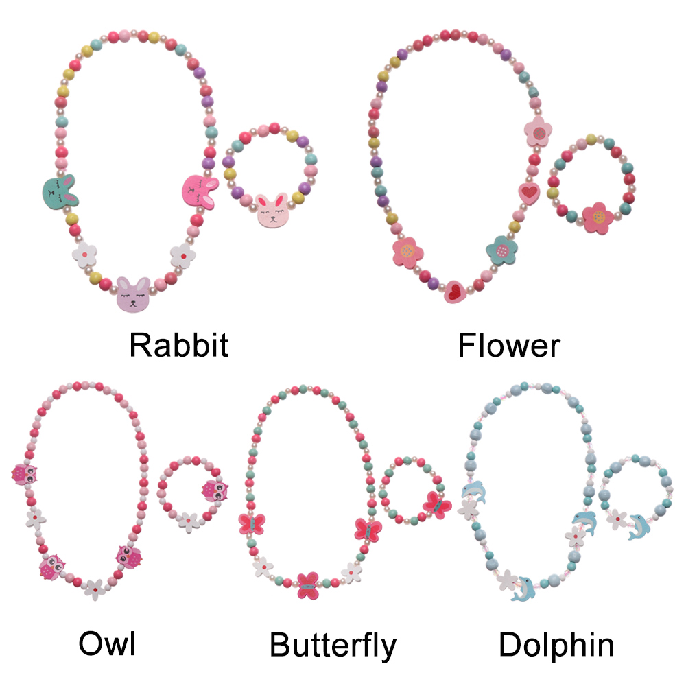 1 sæt pige perler legetøj halskæde armbånd sommerfugle blomster børn håndlavet halskæde tilbehør prinsesse smykker børn