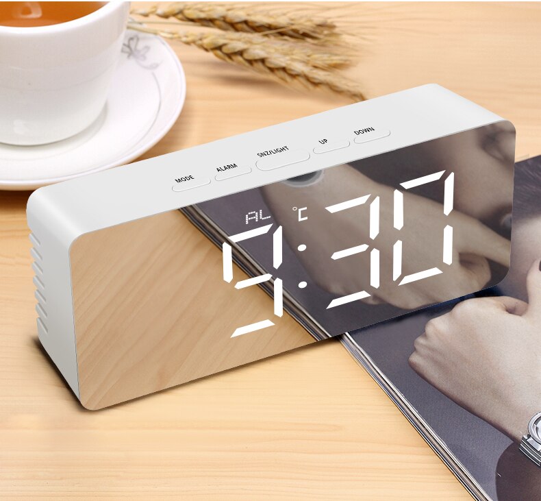 Reloj LED rectangular para escritorio reloj Despertador Digital multifunción con fecha y temperatura, 14x3,5x5,5 cm