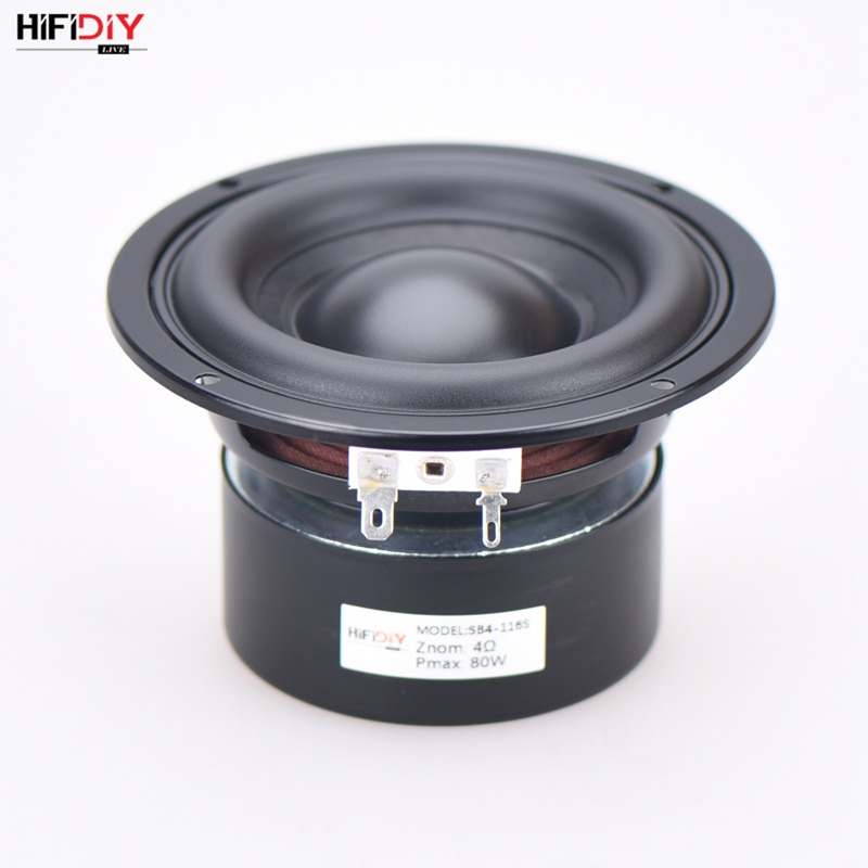 HIFIDIY AUDIO 4.5 inch 80W Round Woofer Speaker High power BASS Home Theater 2.1 Subwoofer Unit 2 Crossover Louspeakers SB4-116S